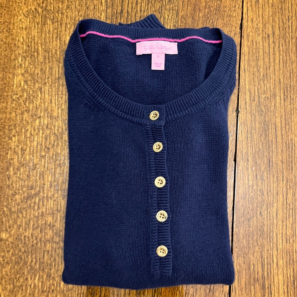 Lilly Pulitzer Light weight Knit 100% Cotton Dark Nave Blue Pullover